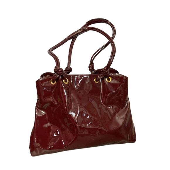 Jane August Designer Genuine Leather Made in Italy Burgundy Patent Large Bag Sat - Picture 8 of 16